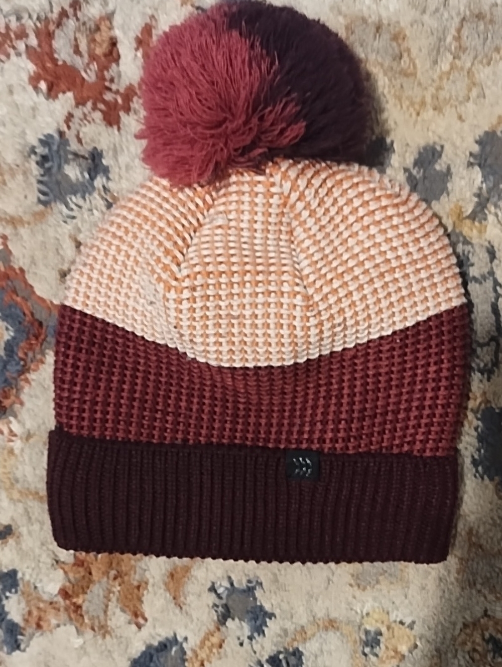 all in motion Colorblock Pom Beanie - Burgundy & Peach Very Nice Unisex.